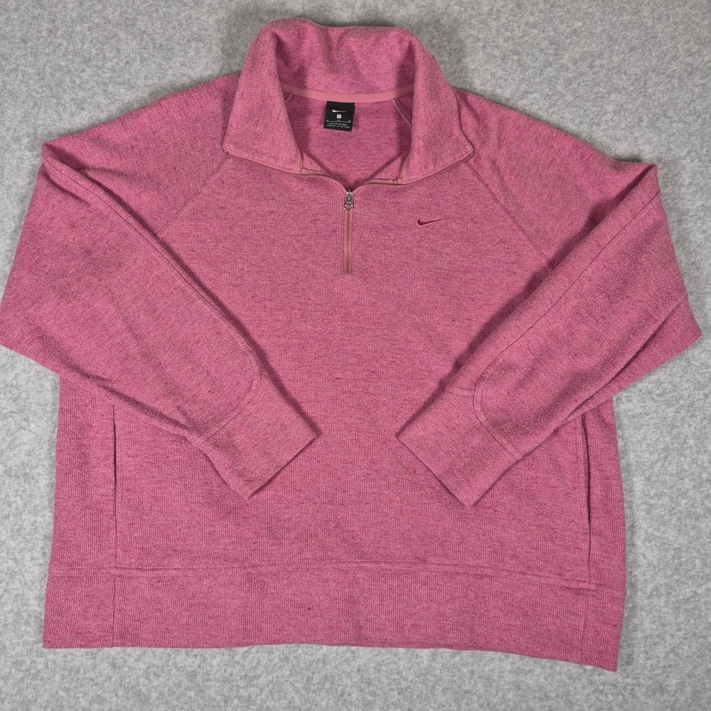 Nike Quarter Zip Pullover Womens XL Pink Waffle Knit Swoosh Long Sleeve
